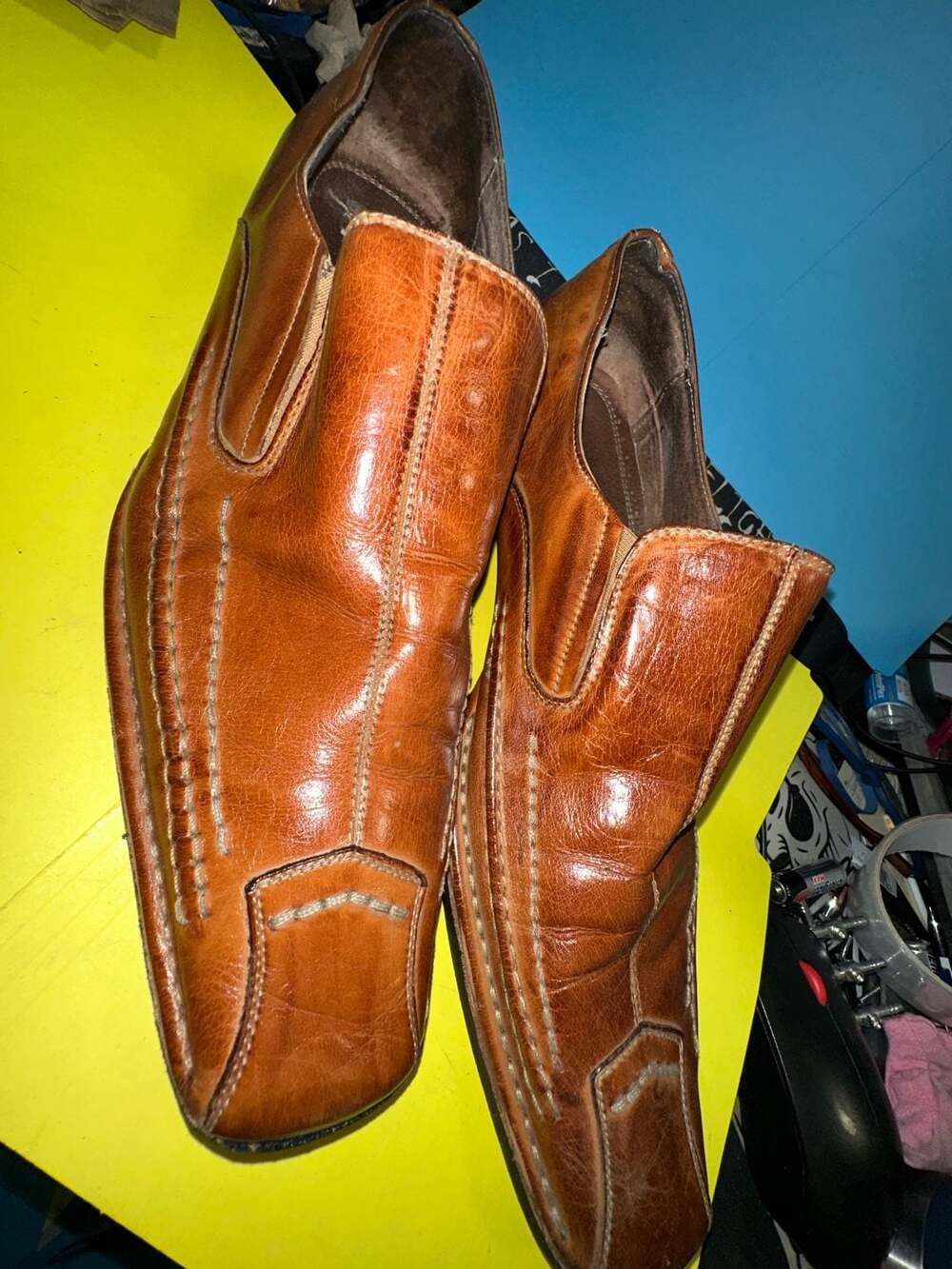 Fratelli Select Men's Brown Genuine Leather Square Toe Slip On Loafers Size 9M